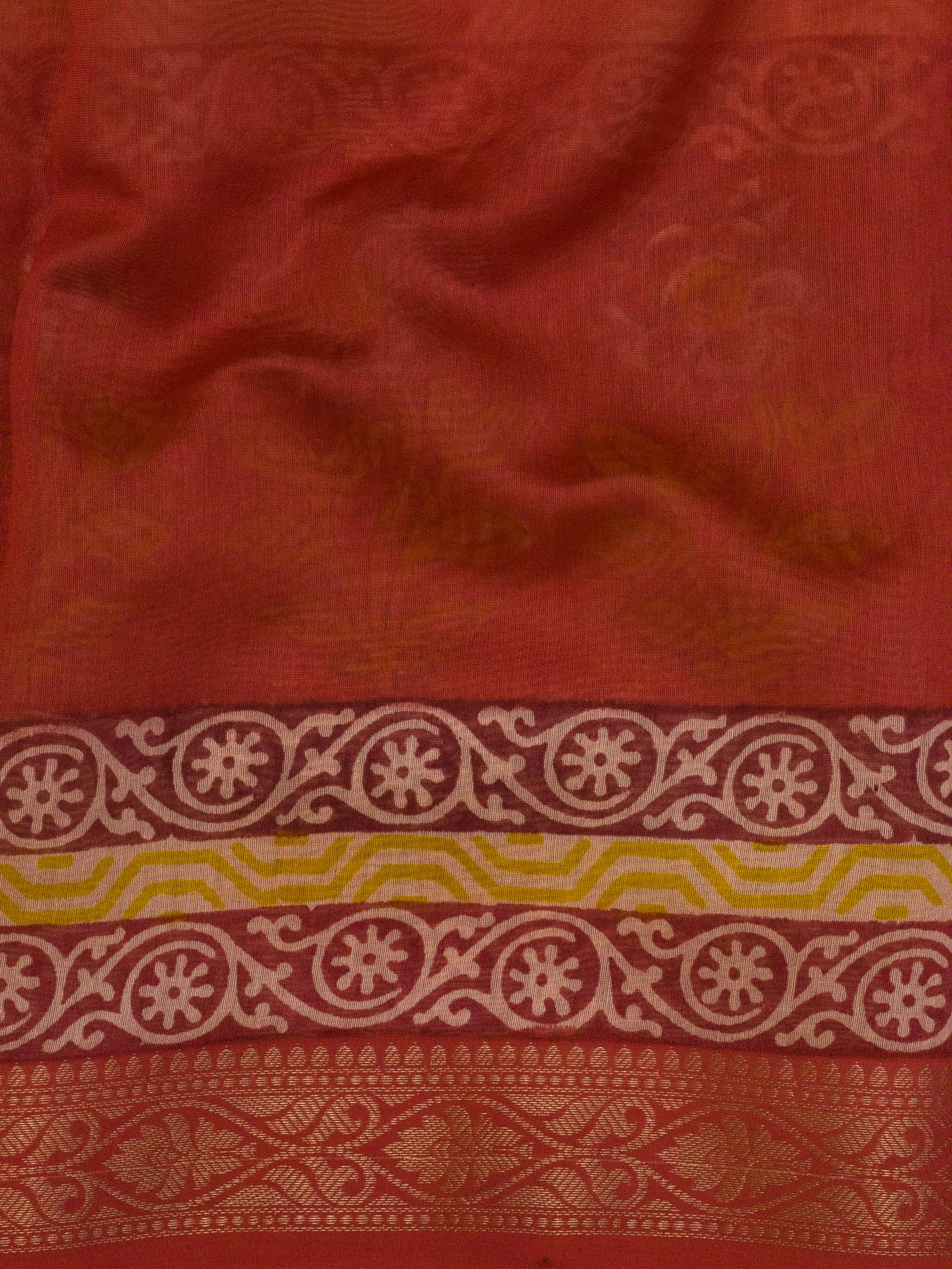 Peach Silk Cotton Chanderi Maheshwari Banarasi Block Print Saree Designer Zari Border