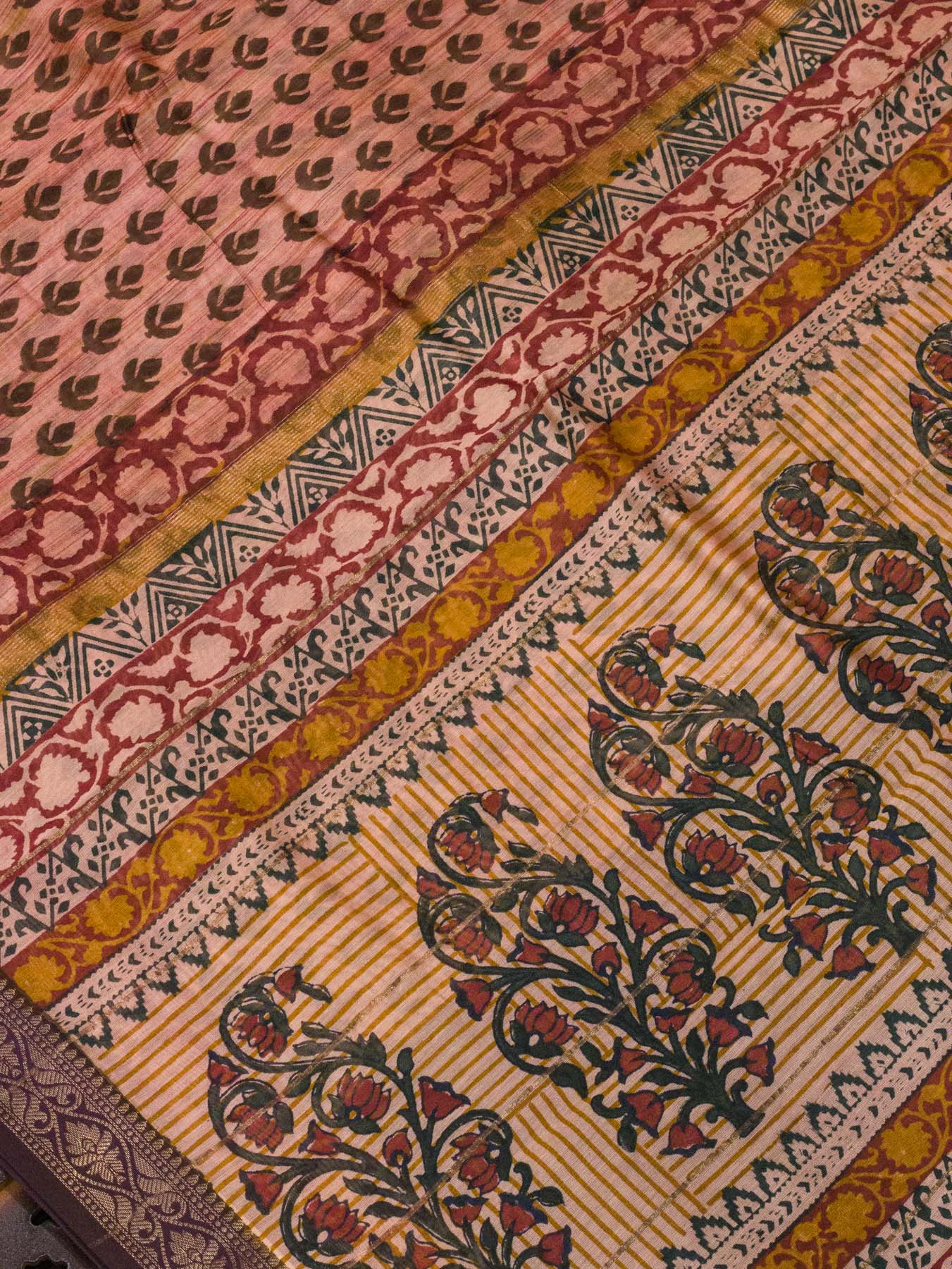 Rose Pink Silk Cotton Chanderi Maheshwari Banarasi Block Print Saree Designer Zari Border