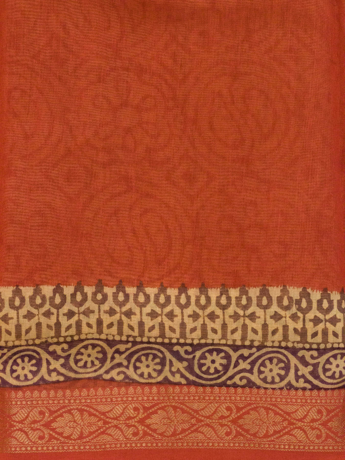 Orangish Peach Silk Cotton Chanderi Maheshwari Banarasi Block Print Saree Designer Zari Border