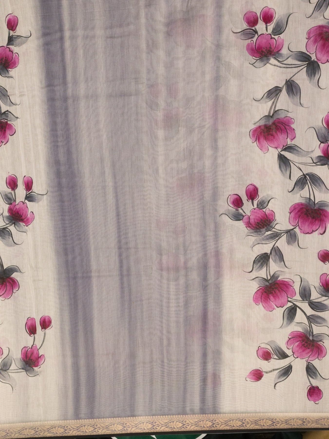 Grey Pure Silk Cotton Chanderi Maheshwari Saree Hand Brush Painted