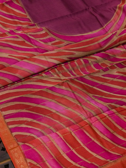 Raspberyy Pink Pure Silk Cotton Chanderi Maheshwari Saree Hand Brush Painted