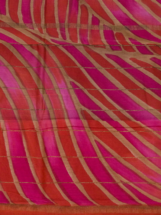 Pure Pure Silk Cotton Chanderi Raspberyy Pink Banarasi Hand Brush Painted Maheshwari Border - close-up detail - ZARISPIRE
