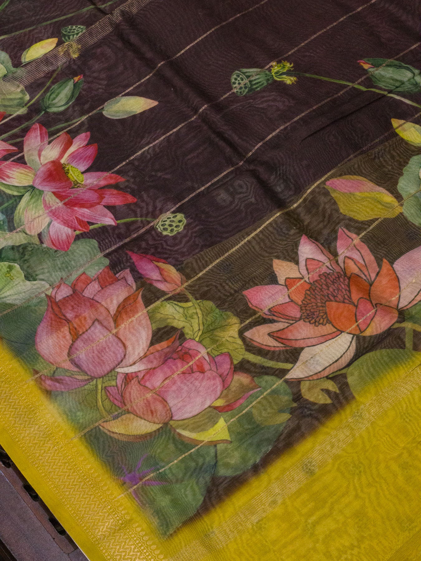 Walnut Brown Pure Silk Pure Silk Cotton Chanderi Mahewshwari Saree Digital Print