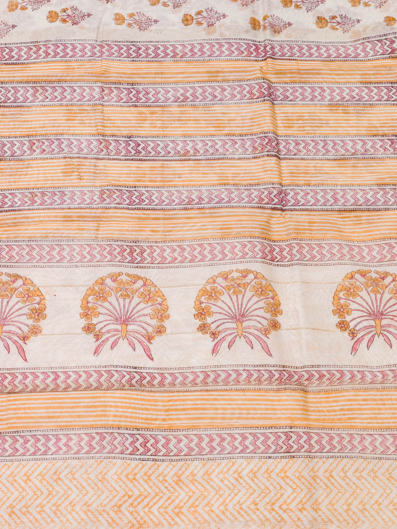 White Silk Cotton Chanderi Maheshwari Banarasi Block Print Saree Designer Zari Border