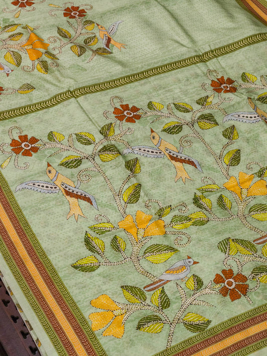 Mint Green Pure Silk Pure Silk Mul Cotton Chanderi Saree with Intricate Digital Print