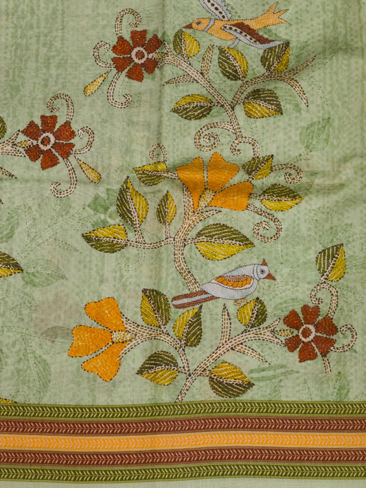 Pure Pure Silk Mul Cotton Chanderi Mint Green beautifully adorned with intricate digital prints that showcase - ZARISPIRE