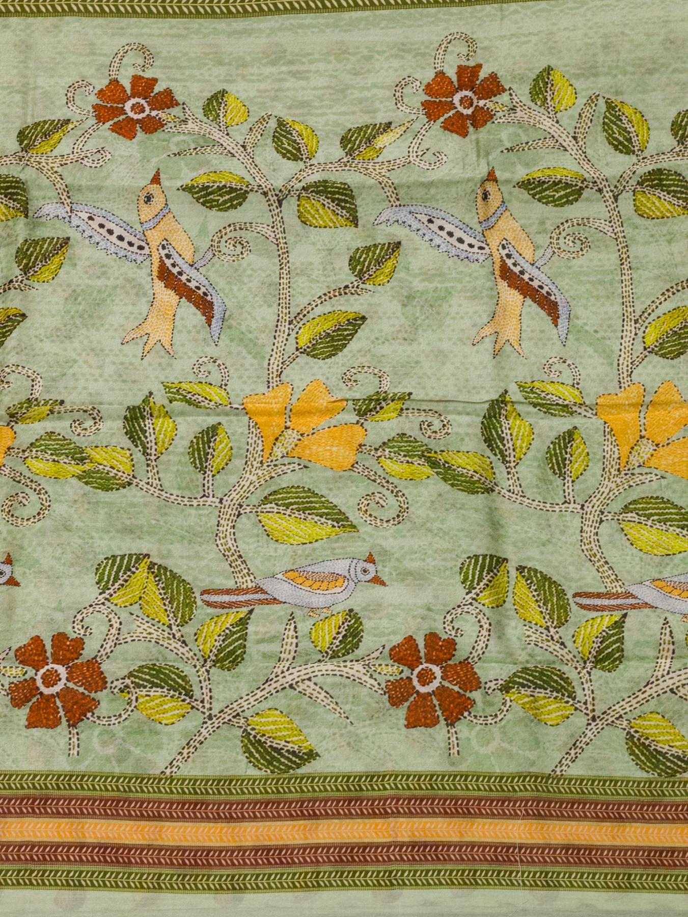 Mint Green Pure Silk Pure Silk Mul Cotton Chanderi Saree with Intricate Digital Print