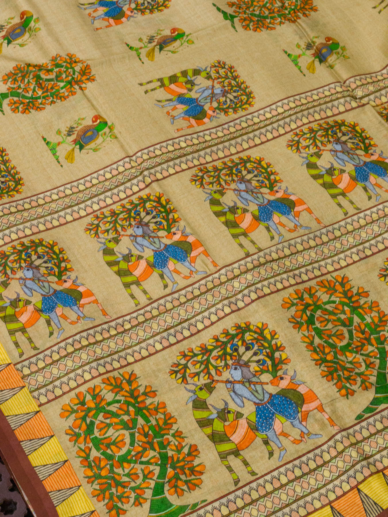 Tussar Pure Silk Pure Silk Mul Cotton Chanderi Saree with Intricate Digital Print