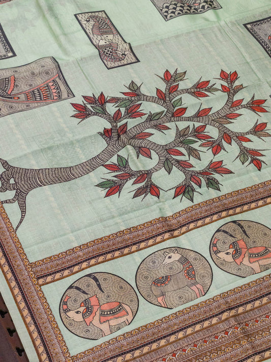 Light Sea Blue Pure Silk Pure Silk Mul Cotton Chanderi Saree with Intricate Digital Print