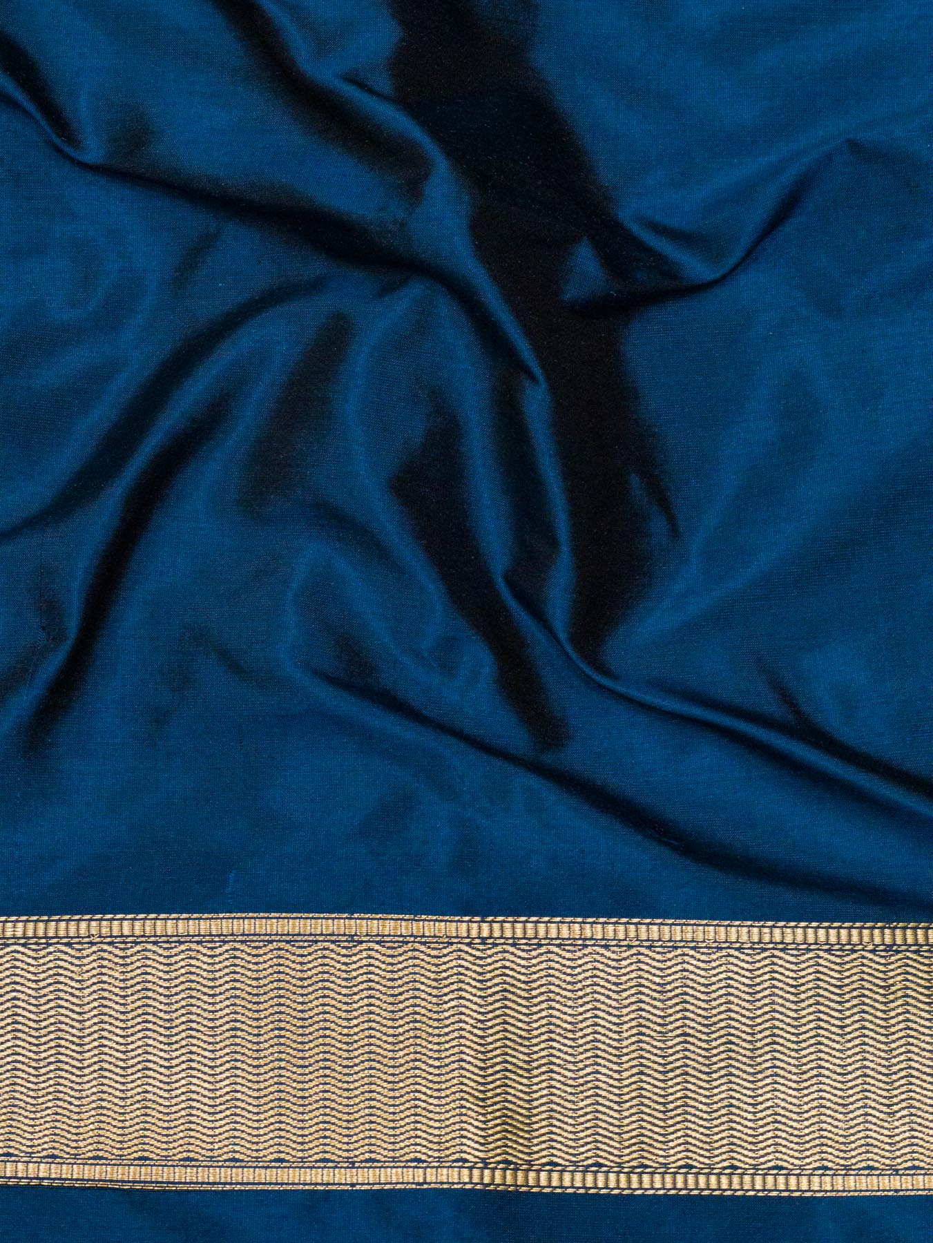 German Blue Ayodhya Dham Handloom Pure Katan Silk Saree with Kadhwa Shri Ram Mandir Tilfi Meenakari Border