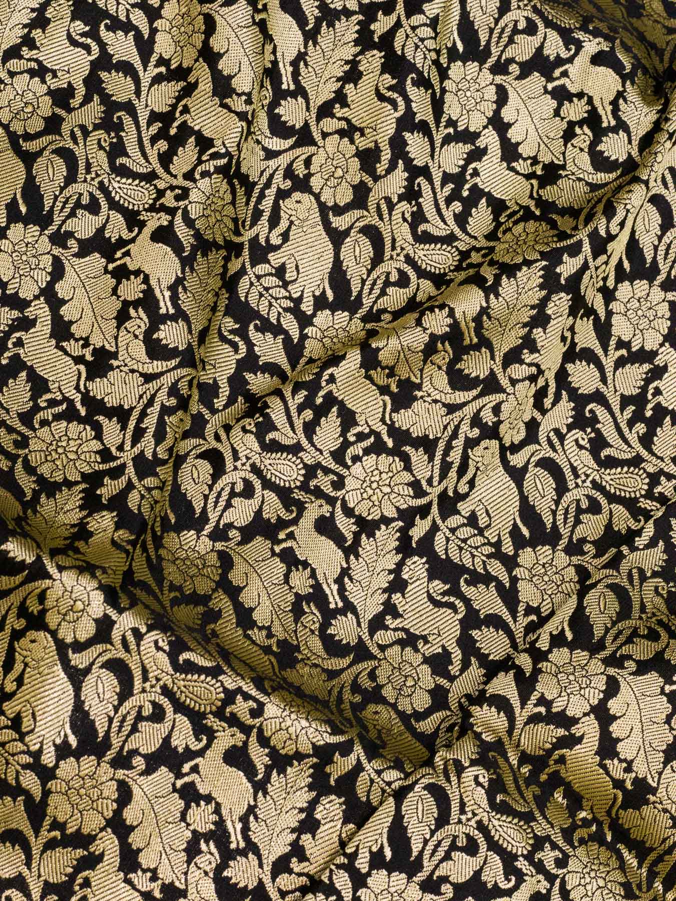 Black Shikargah Pure Katan Silk Handloom Saree Zari Brocade