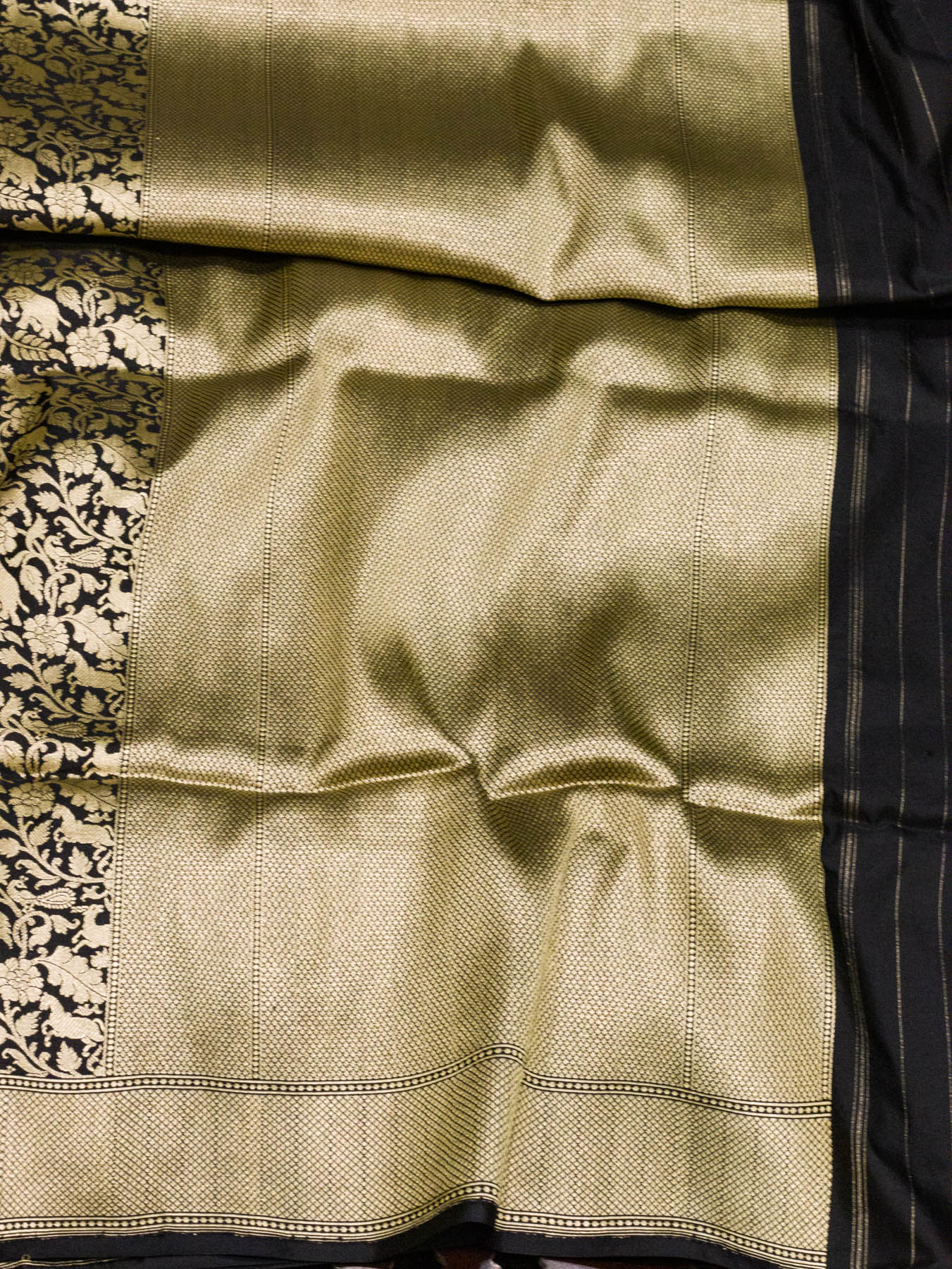 Black Shikargah Pure Katan Silk Handloom Saree Zari Brocade