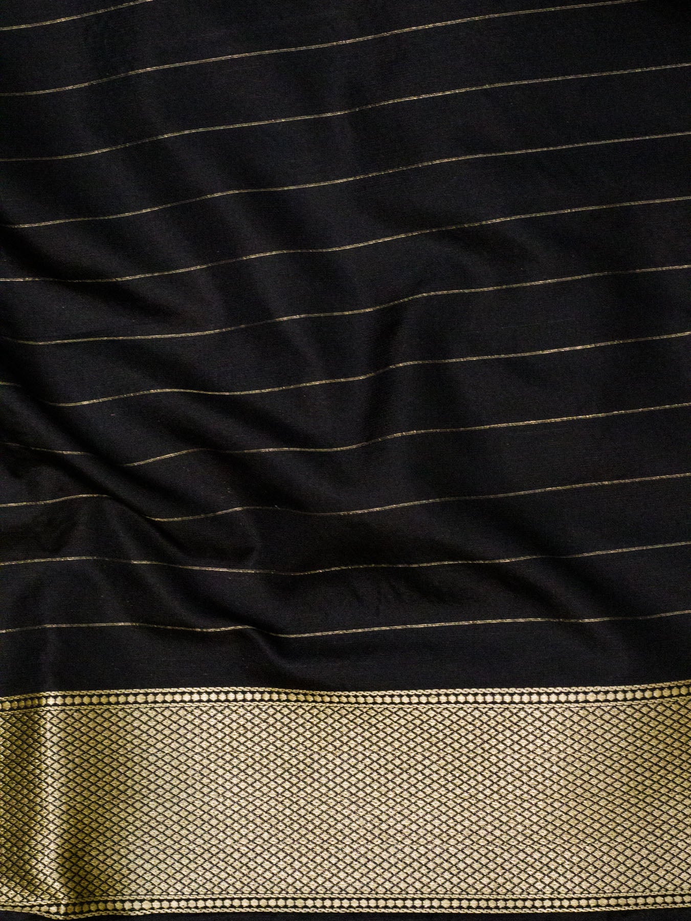 Black Shikargah Pure Katan Silk Handloom Saree Zari Brocade