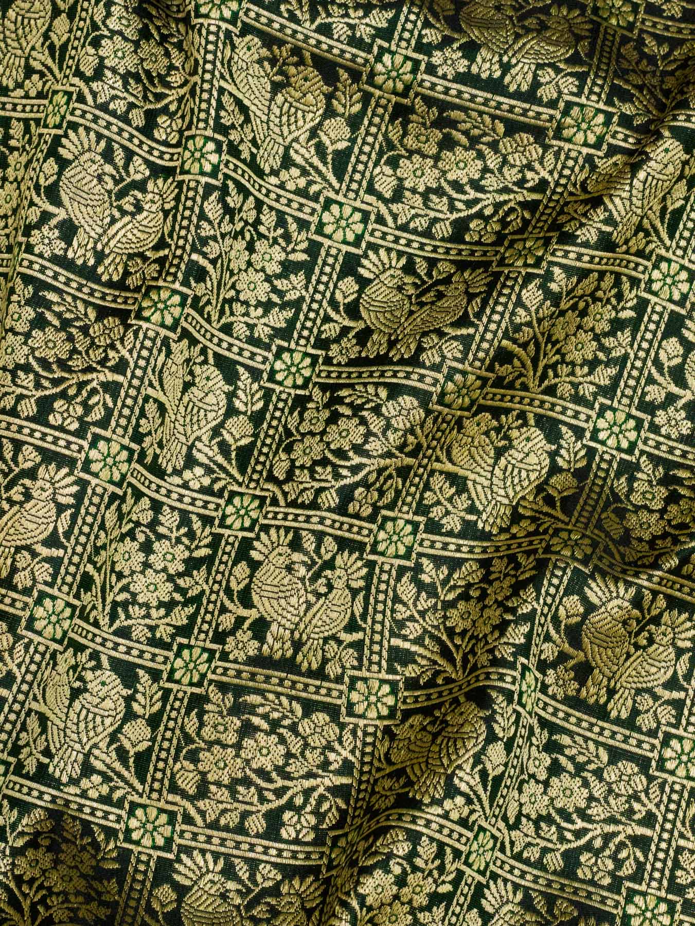 Bottle Green Shikargah Pure Katan Silk Handloom Saree Zari Brocade