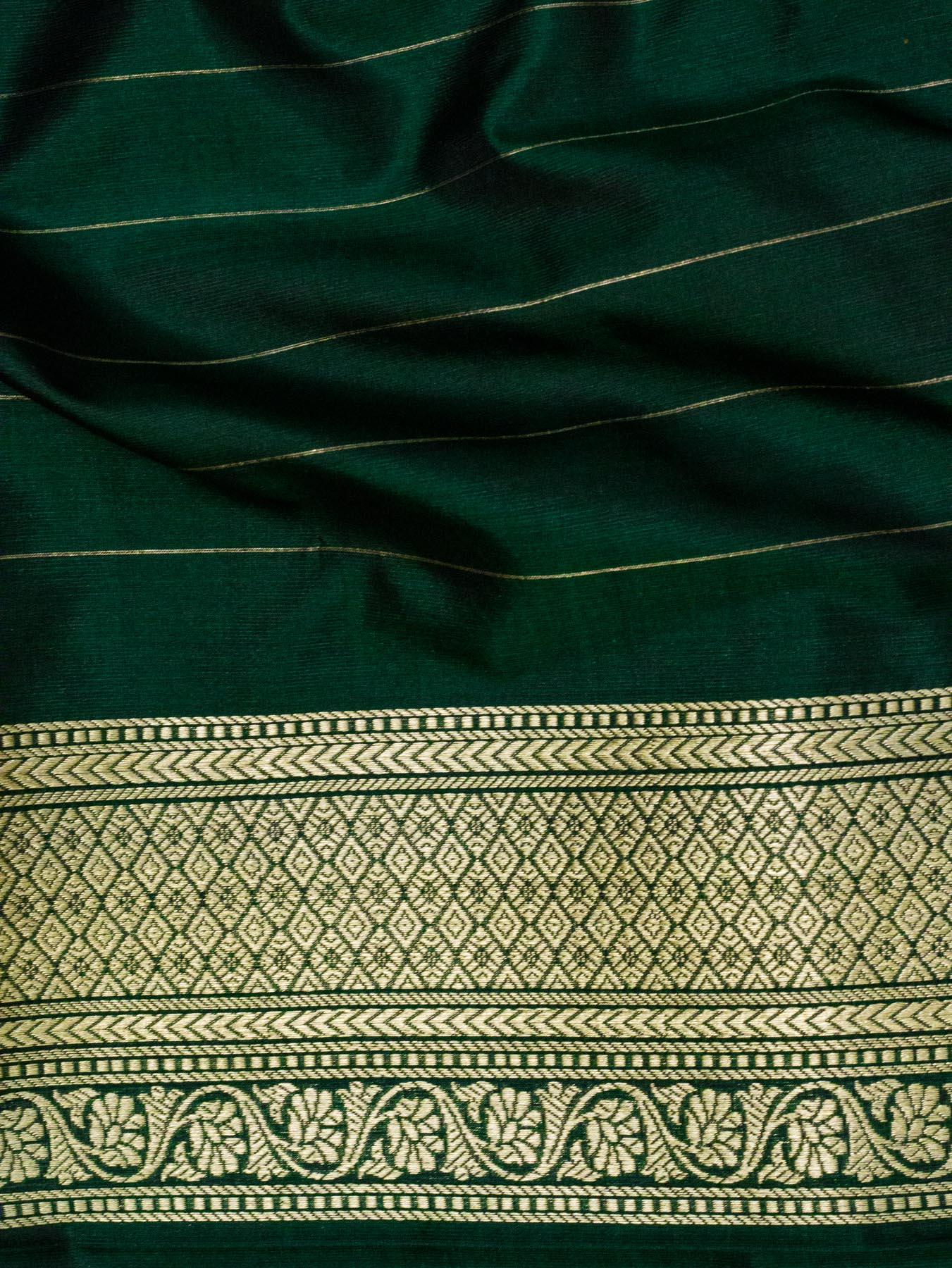 Bottle Green Shikargah Pure Katan Silk Handloom Saree Zari Brocade