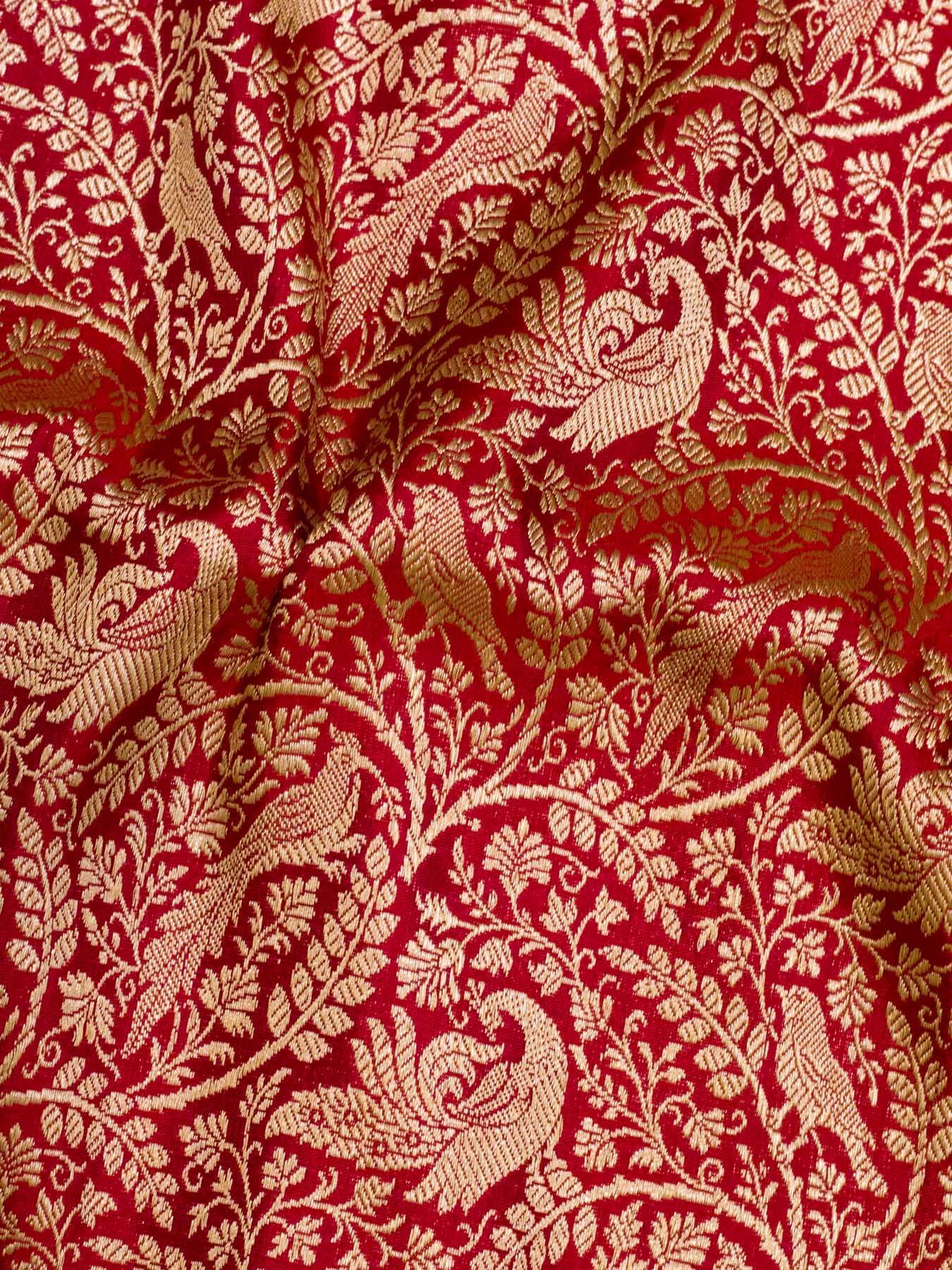 Rani Pink Shikargah Pure Katan Silk Handloom Saree Zari Brocade