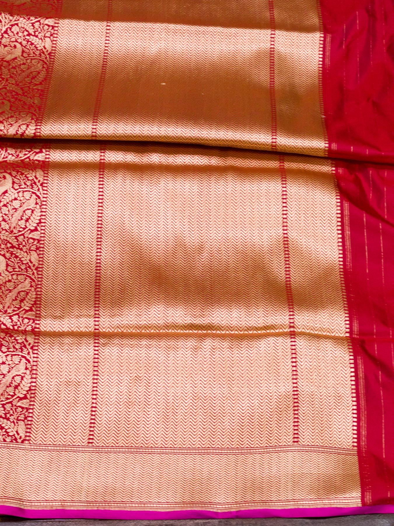 Rani Pink Shikargah Pure Katan Silk Handloom Saree Zari Brocade