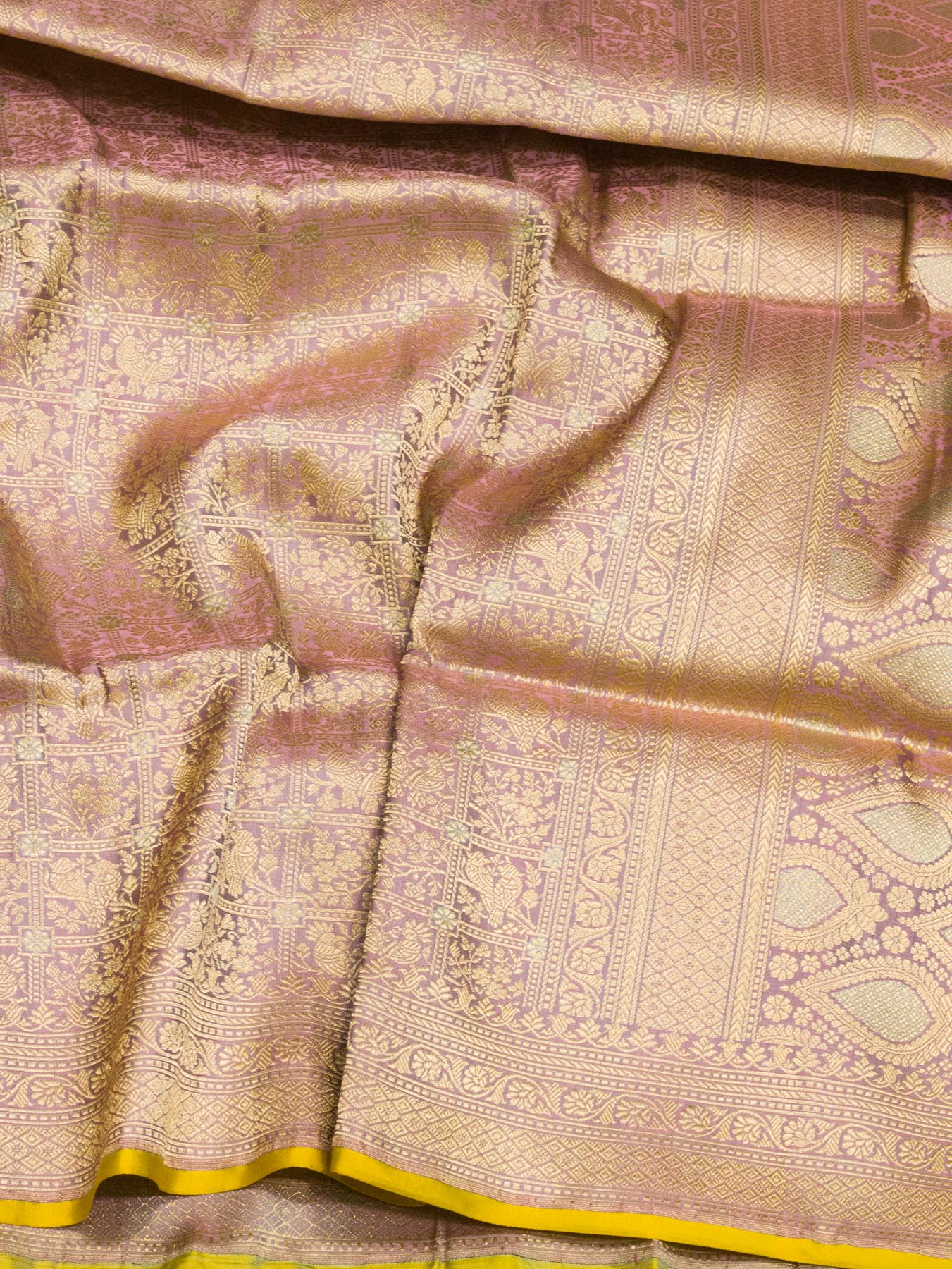Light Lavender Shikargah Pure Katan Silk Handloom Saree Zari Brocade