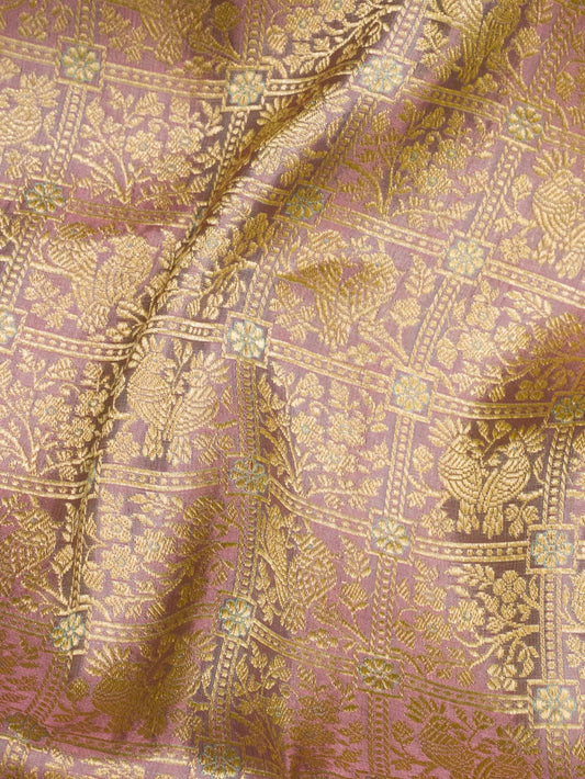Pure Katan Silk Lavender Banarasi Light Shikargah Handloom Saree Zari Brocade - close-up - ZARISPIRE
