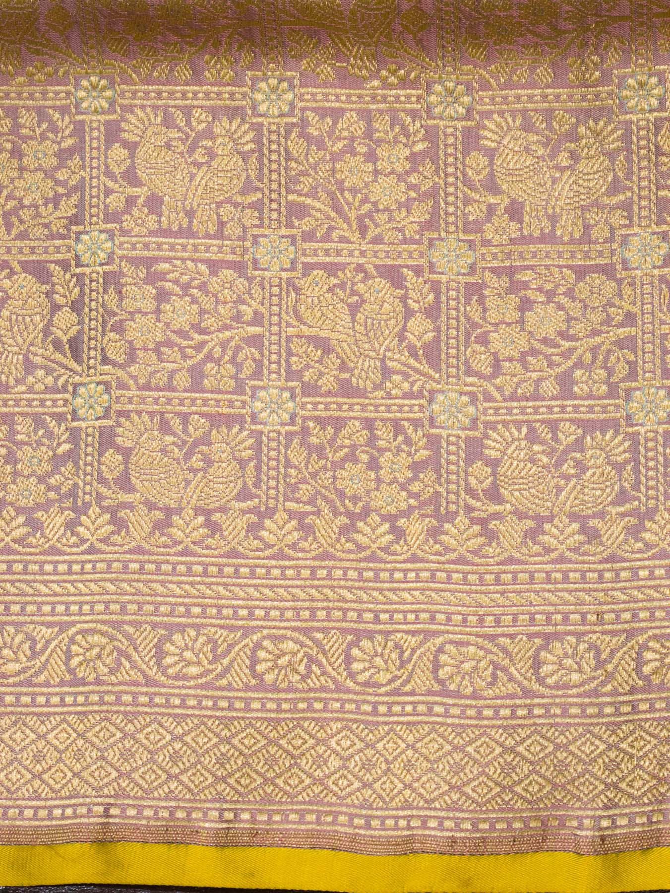 Light Lavender Shikargah Pure Katan Silk Handloom Saree Zari Brocade