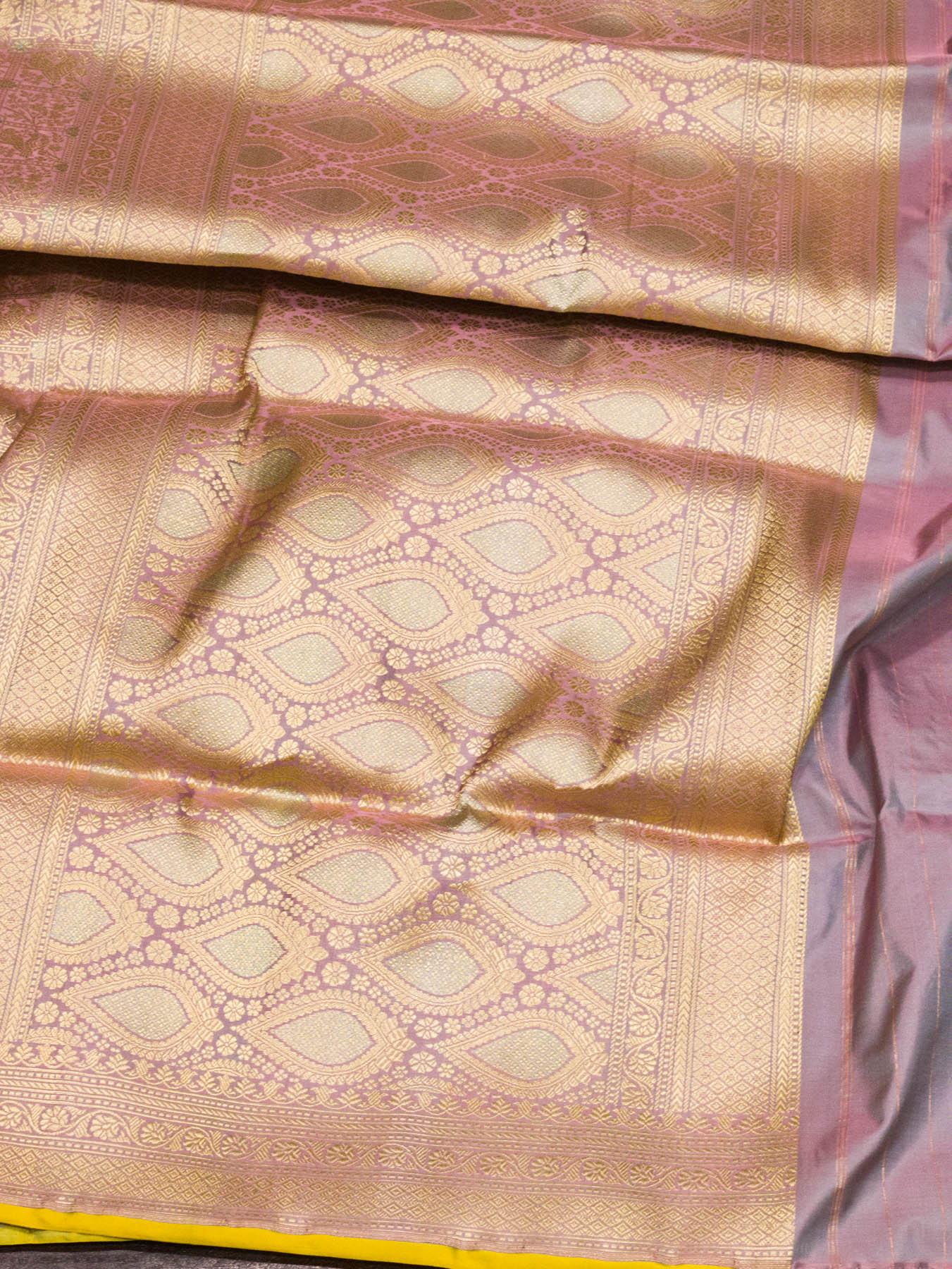 Light Lavender Shikargah Pure Katan Silk Handloom Saree Zari Brocade