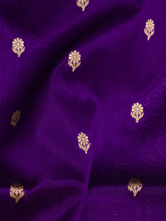 Purple Pure Kora Organza Silk Handloom Kadhwa Zari Buti Saree with Contrast Satin Border & Pallu