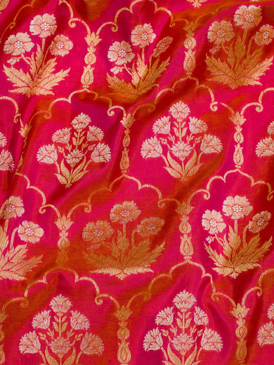 Dhoop Chaon Rani Pink Pure Katan Silk Saree Khaddi WIth Gold & Silver Zari Jaal