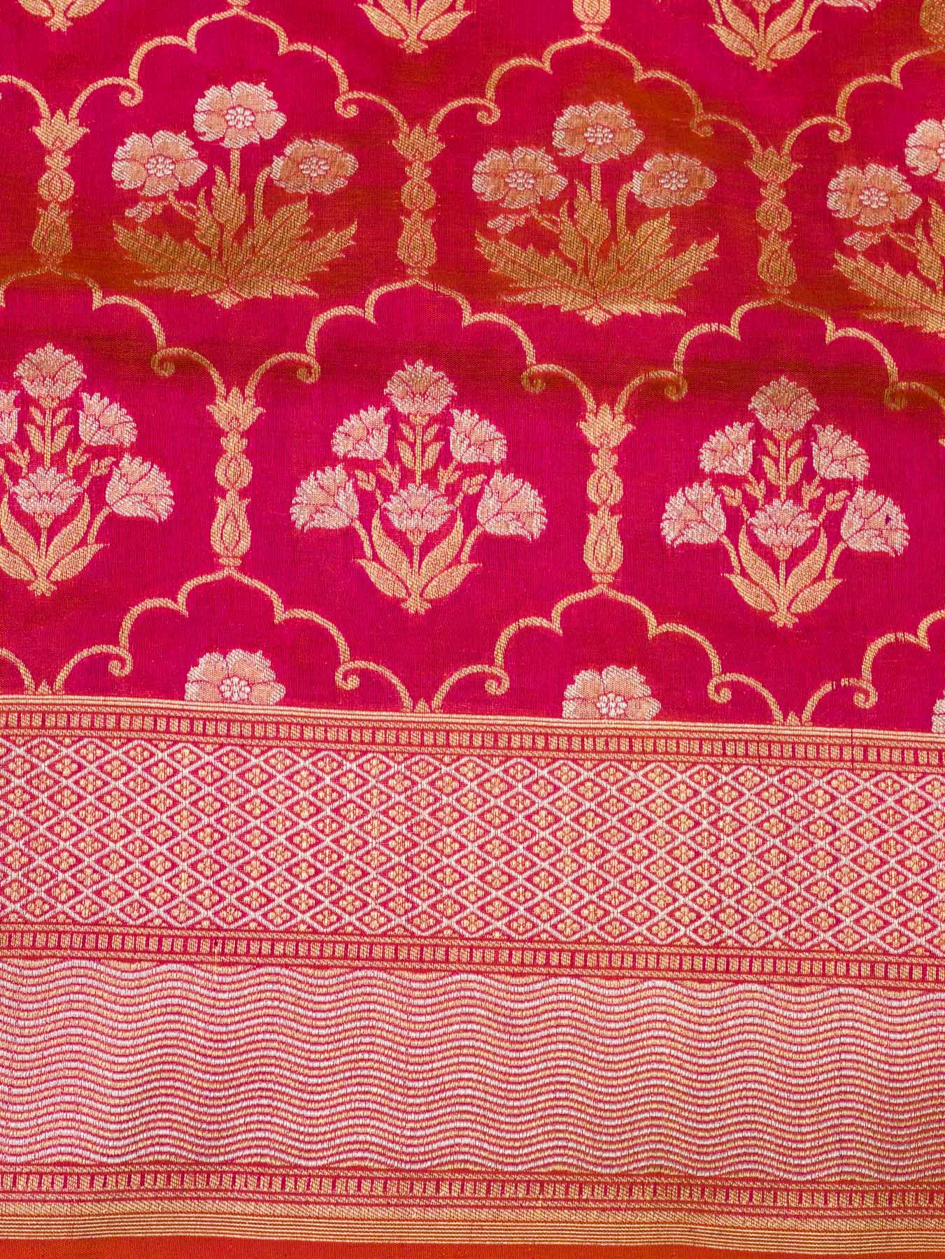Dhoop Chaon Rani Pink Pure Katan Silk Saree Khaddi WIth Gold & Silver Zari Jaal