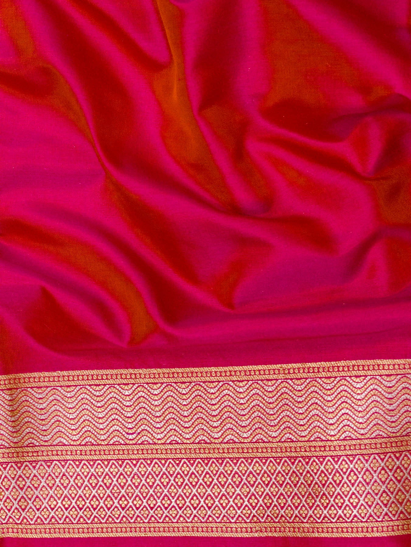 Dhoop Chaon Rani Pink Pure Katan Silk Saree Khaddi WIth Gold & Silver Zari Jaal
