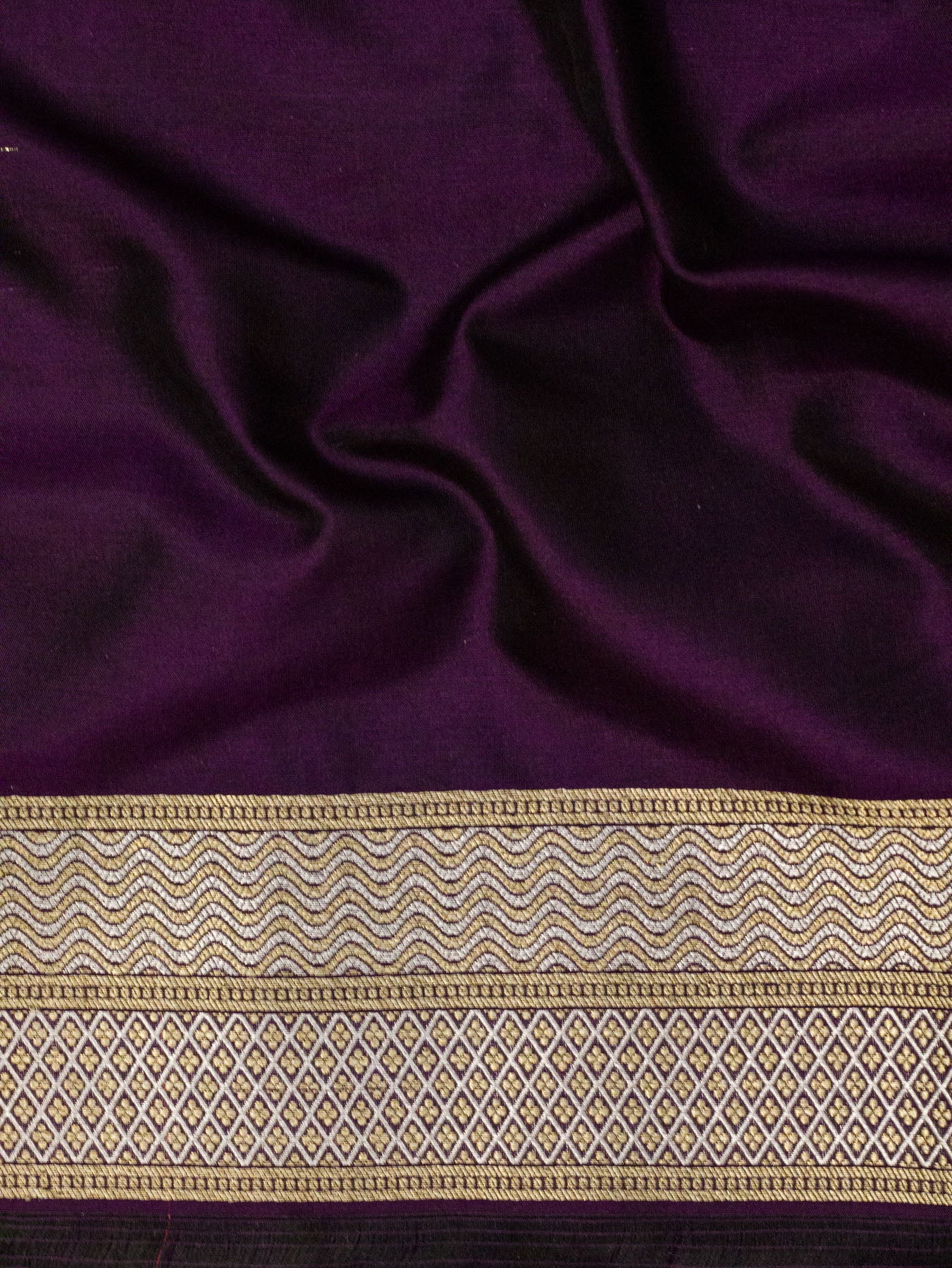 Garnet Pure Katan Silk Saree Khaddi WIth Gold & Silver Zari Jaal