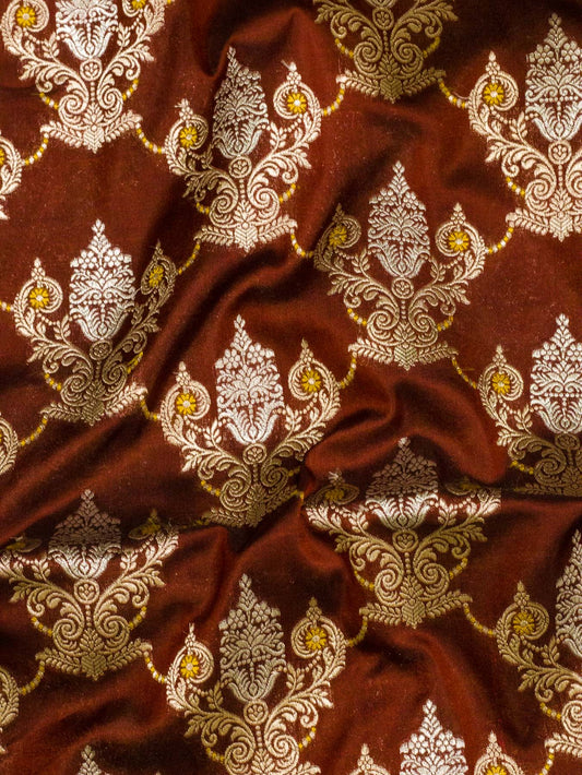Dark Maroon Pure Katan Silk Saree Khaddi With Gold & Silver Zari Tilfi Meenakari Jaal