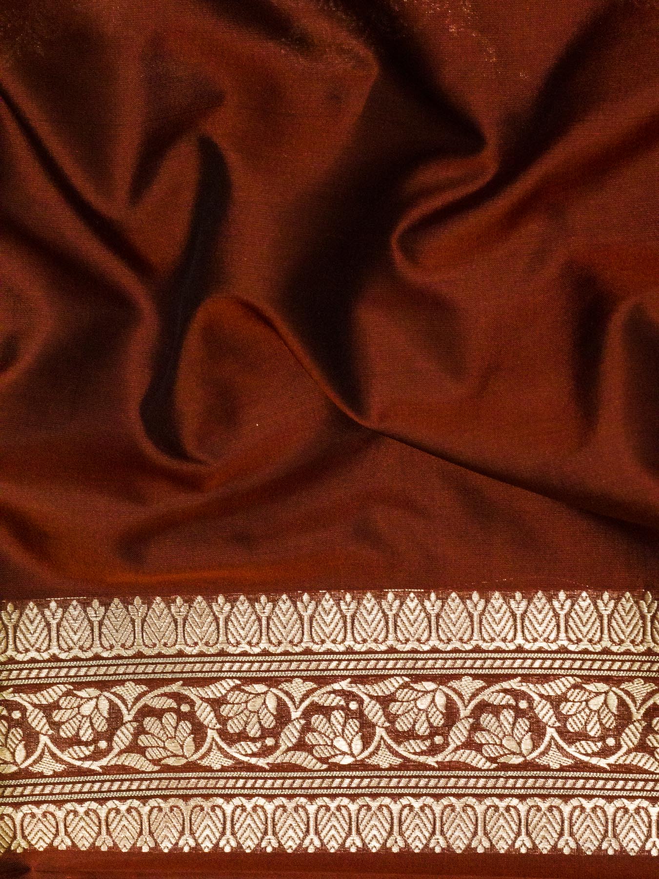 Dark Maroon Pure Katan Silk Saree Khaddi With Gold & Silver Zari Tilfi Meenakari Jaal