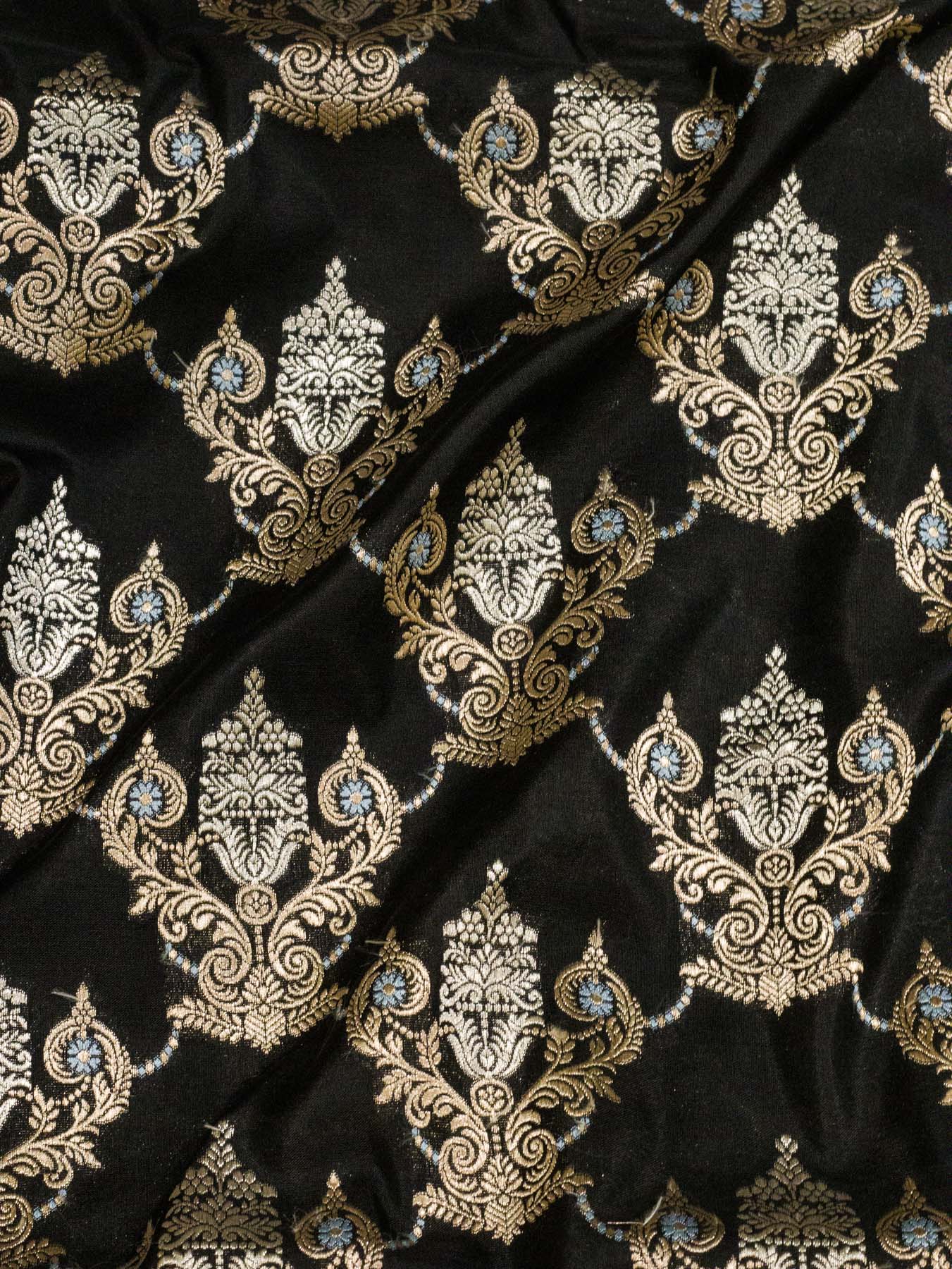 Black Pure Katan Silk Saree Khaddi With Gold & Silver Zari Tilfi Meenakari Jaal