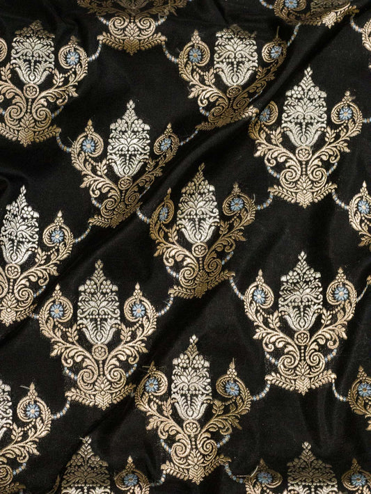 Black Pure Katan Silk Saree Khaddi With Gold & Silver Zari Tilfi Meenakari Jaal