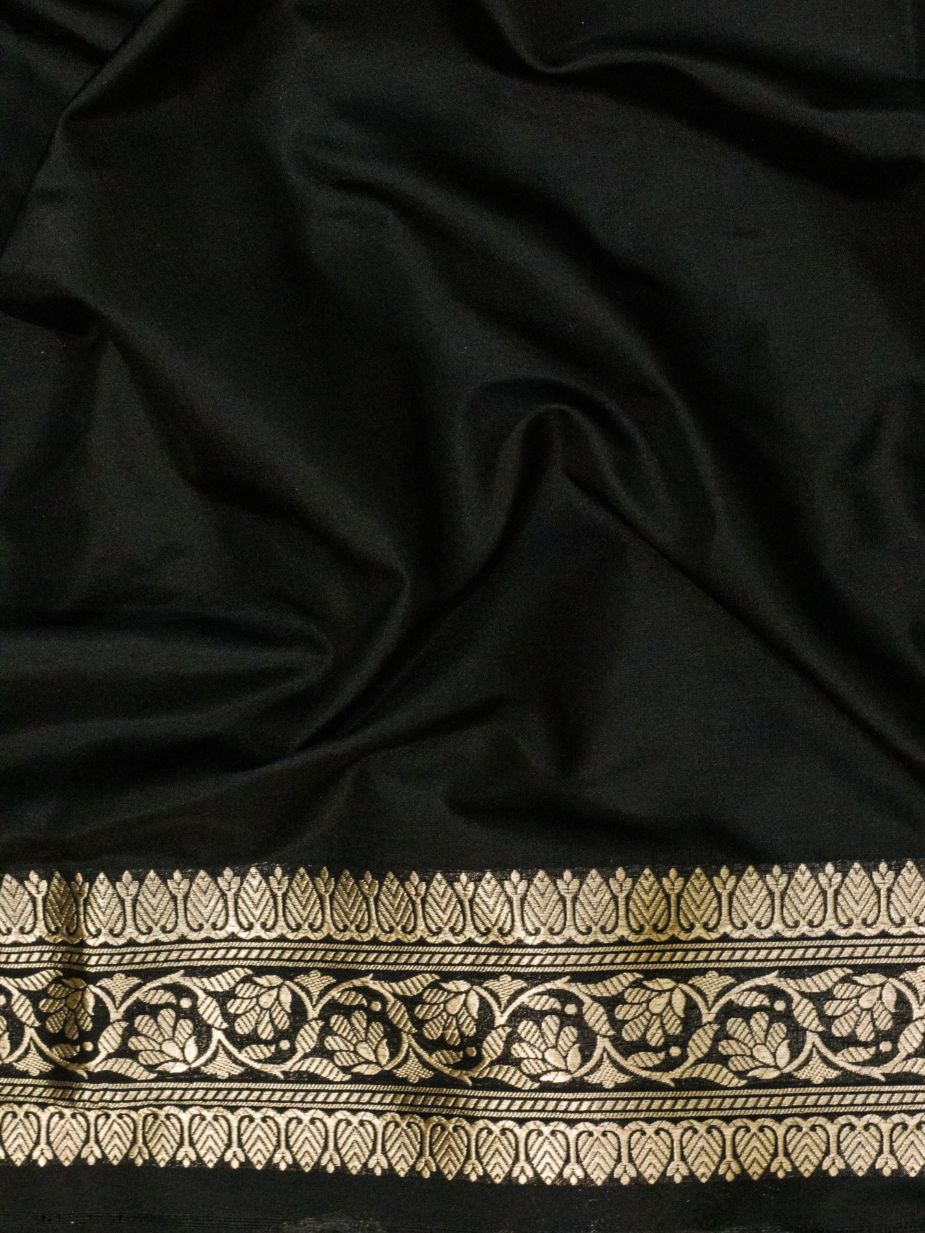 Black Pure Katan Silk Saree Khaddi With Gold & Silver Zari Tilfi Meenakari Jaal