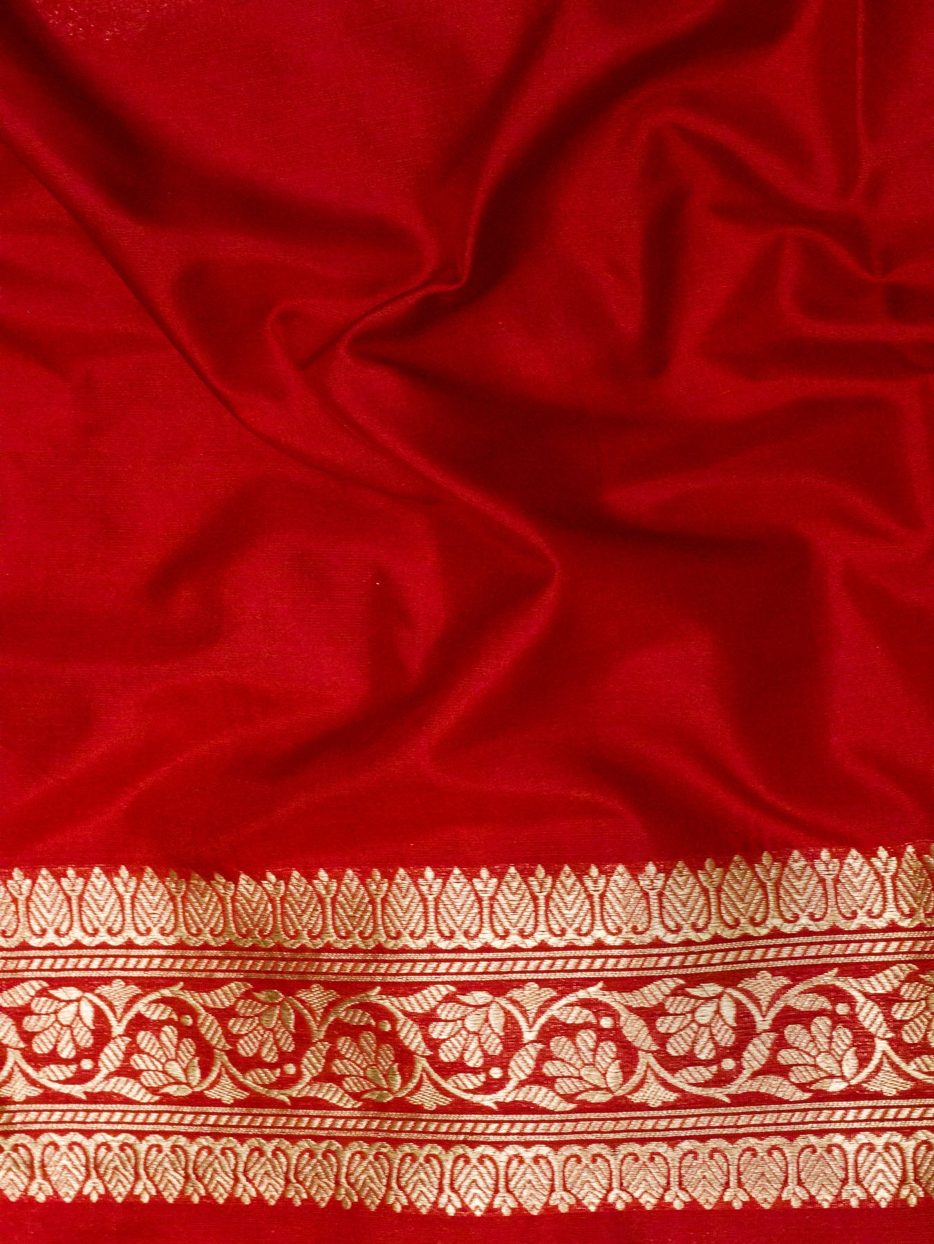Bright Red Pure Katan Silk Saree Khaddi With Gold & Silver Zari Tilfi Meenakari Jaal