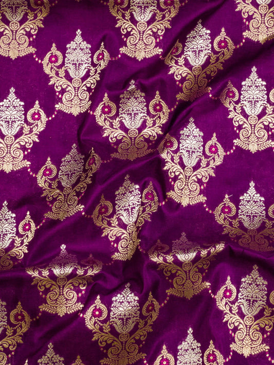 Bright Magenta Pure Katan Silk Saree Khaddi With Gold & Silver Zari Tilfi Meenakari Jaal