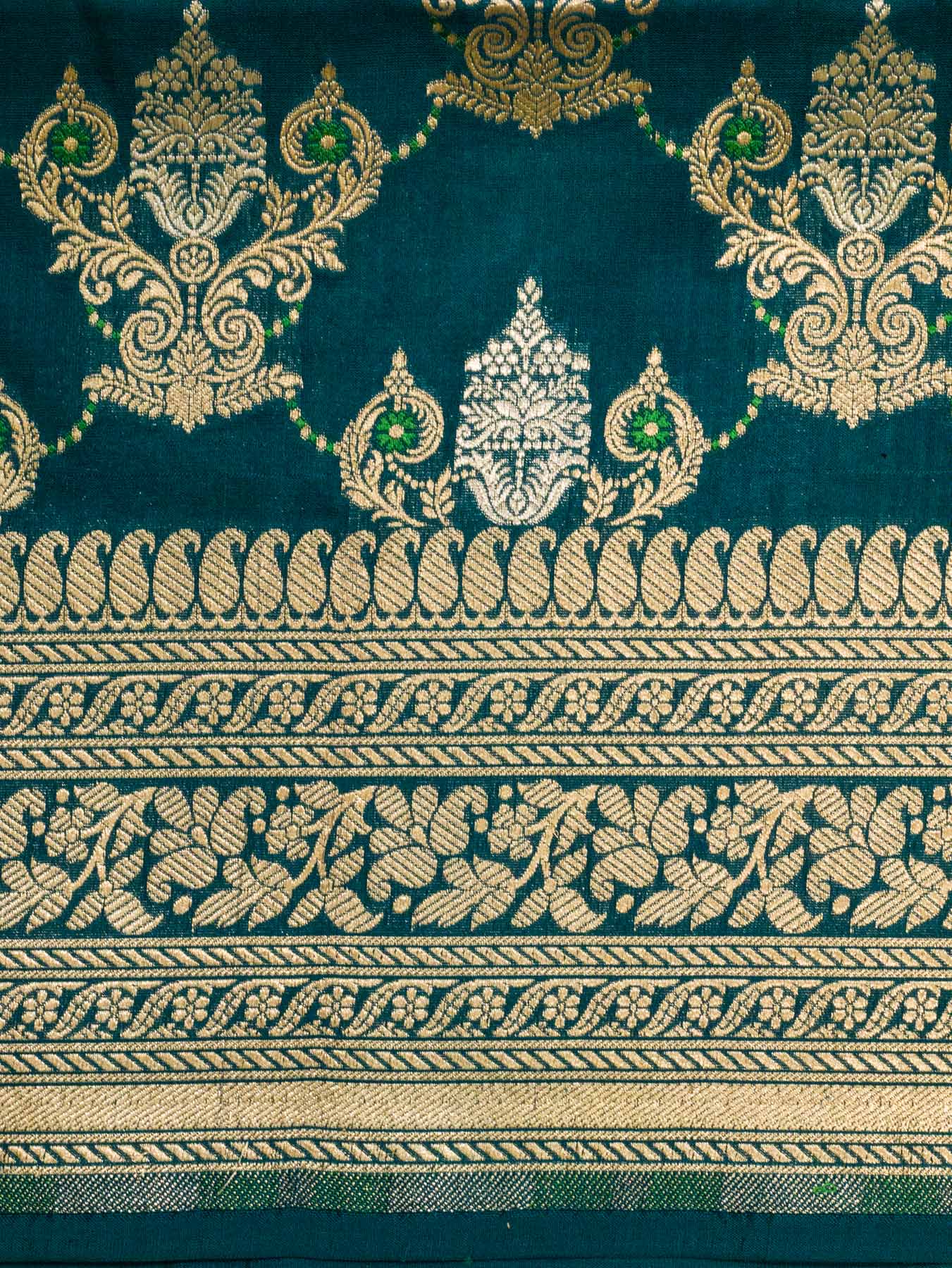 German Blue Pure Katan Silk Saree Khaddi With Gold & Silver Zari Tilfi Meenakari Jaal