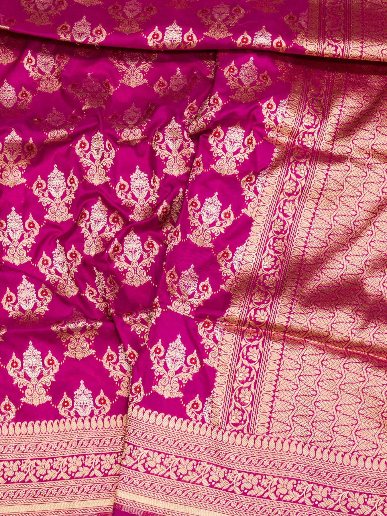 Bright Rani Pure Katan Silk Saree Khaddi With Gold & Silver Zari Tilfi Meenakari Jaal
