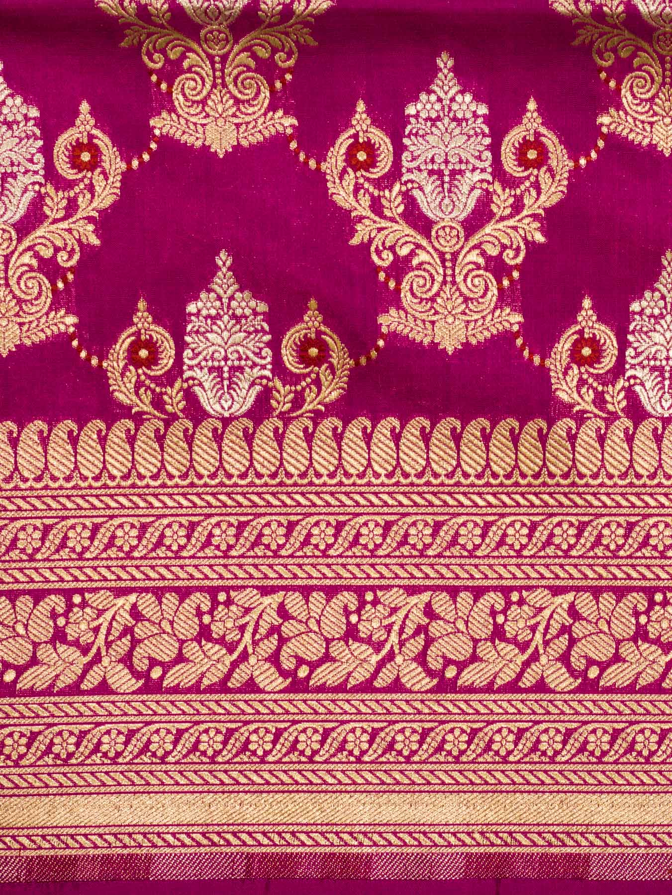 Bright Rani Pure Katan Silk Saree Khaddi With Gold & Silver Zari Tilfi Meenakari Jaal