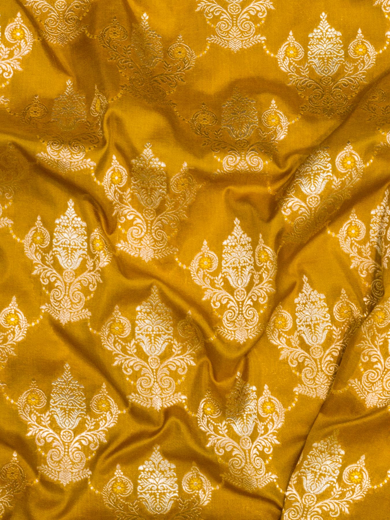 Mustard Yellow Pure Katan Silk Saree Khaddi  With Gold & Silver Zari Tilfi Meenakari Jaal (Copy)