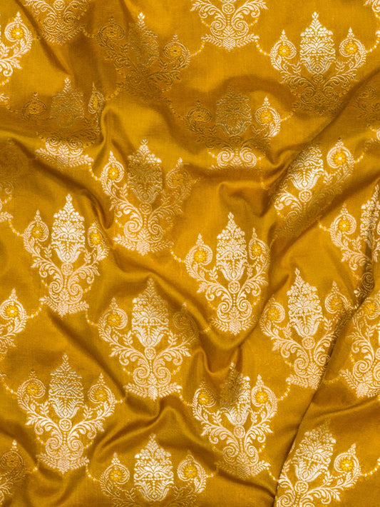 Mustard Yellow Pure Katan Silk Saree Khaddi  With Gold & Silver Zari Tilfi Meenakari Jaal (Copy)