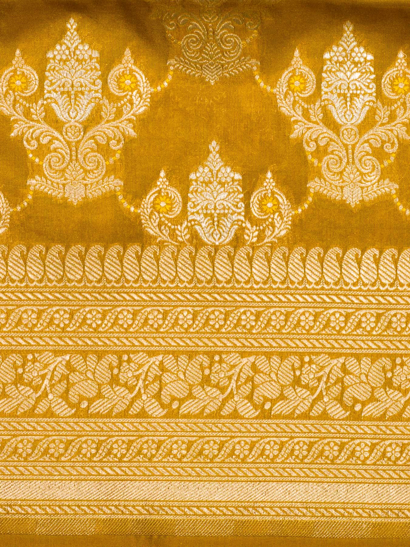 Mustard Yellow Pure Katan Silk Saree Khaddi  With Gold & Silver Zari Tilfi Meenakari Jaal (Copy)