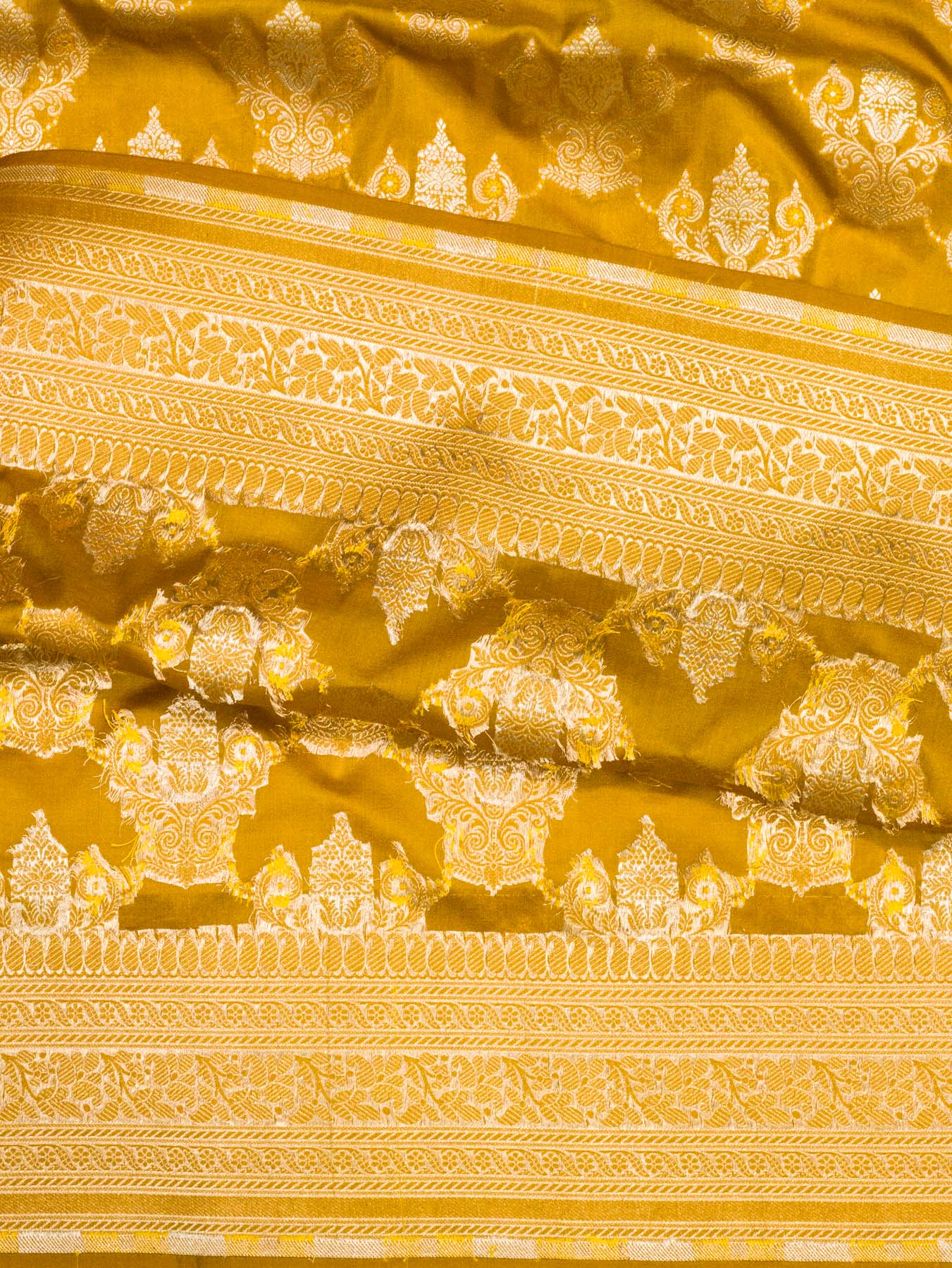 Mustard Yellow Pure Katan Silk Saree Khaddi  With Gold & Silver Zari Tilfi Meenakari Jaal (Copy)