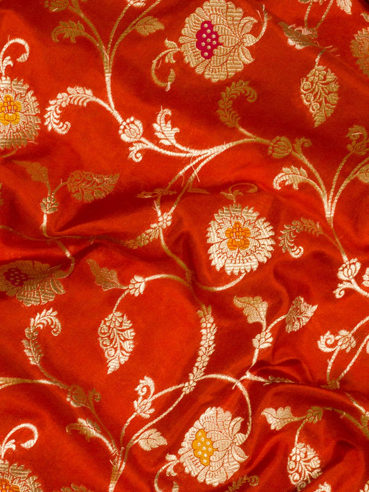 Red Pure Katan Silk Khaddi Saree with Gold Zari & Tilfi Meenakari Jaal