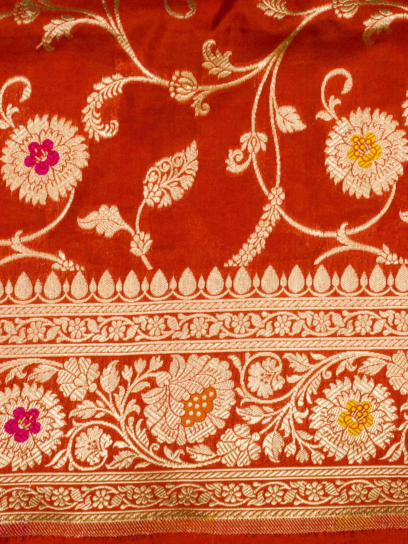Red Pure Katan Silk Khaddi Saree with Gold Zari & Tilfi Meenakari Jaal