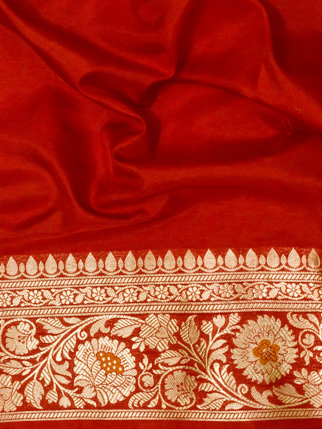 Red Pure Katan Silk Khaddi Saree with Gold Zari & Tilfi Meenakari Jaal