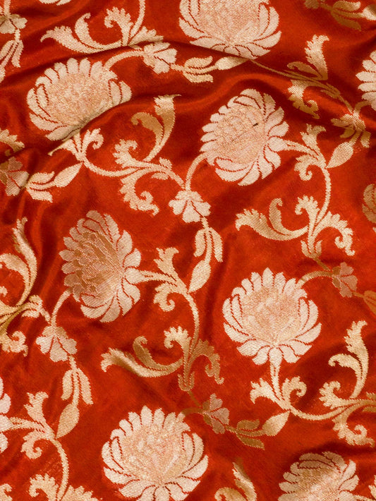 Deep Red Pure Katan Silk Saree Khaddi Weaving WIth Gold & Silver Zari Jaal