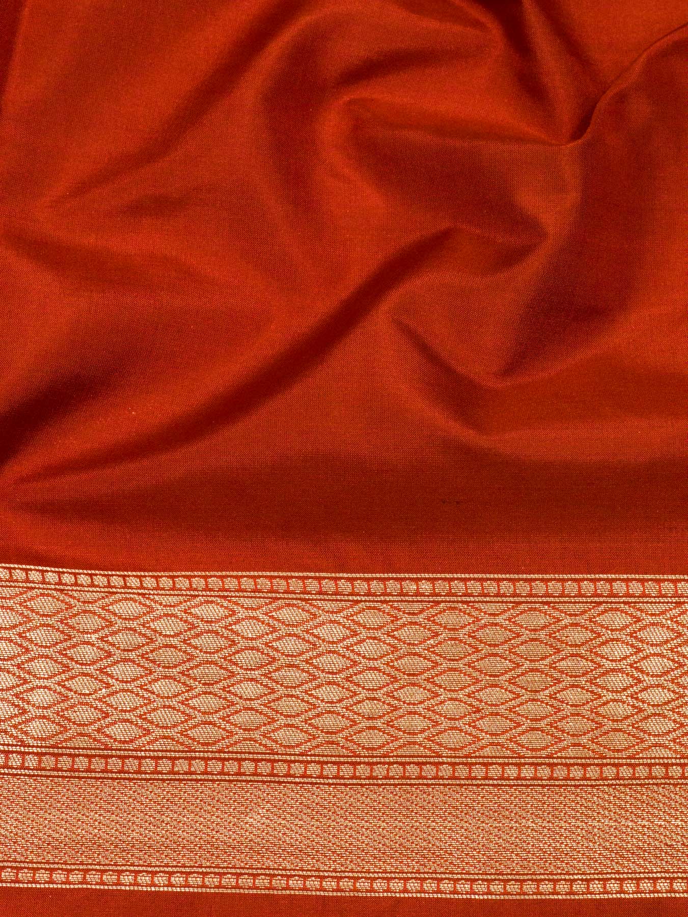 Deep Red Pure Katan Silk Saree Khaddi Weaving WIth Gold & Silver Zari Jaal