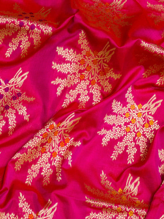 Rani Pink Pure Katan Silk Khaddi Saree with Gold Zari & Tilfi Meenakari Jaal